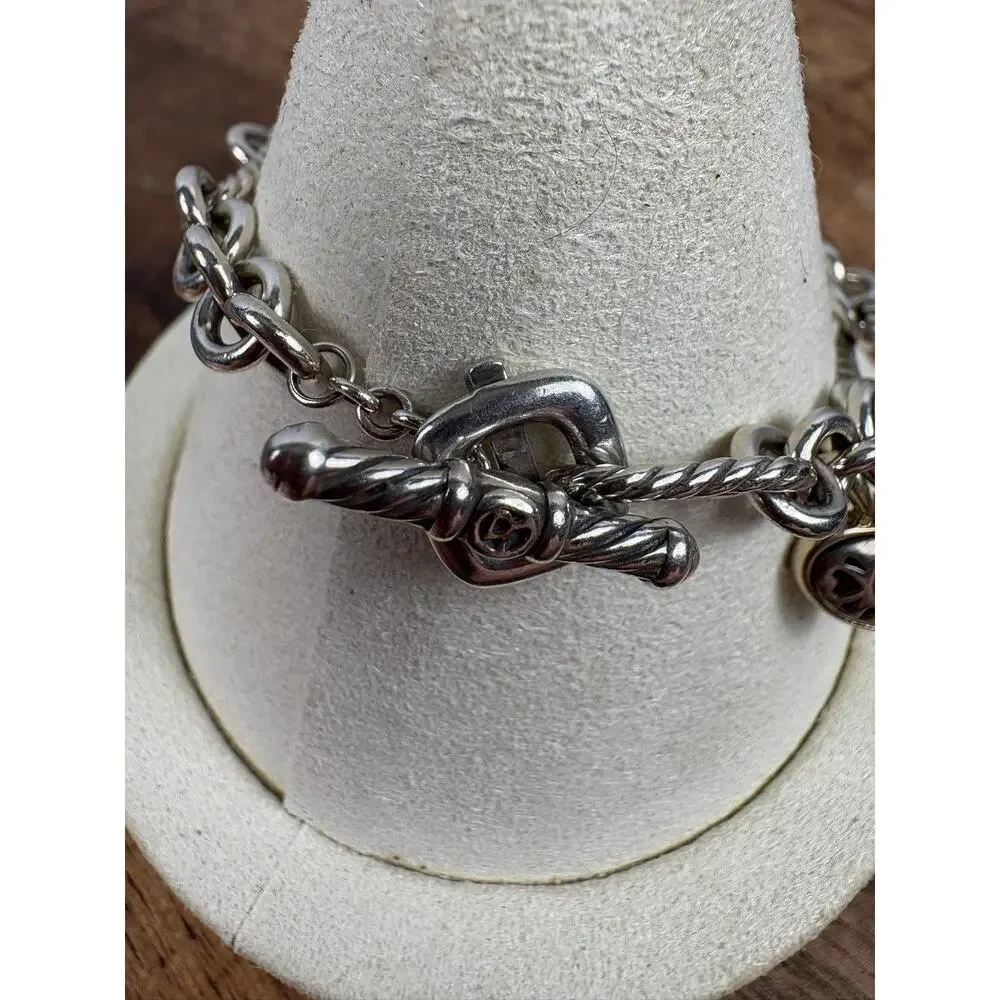 DAVID YURMAN Sterling Silver 18K Yellow Gold Heart Toggle Cable Bracelet Sz 6.5